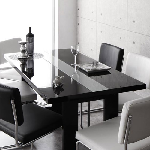 ラグジュアリー空間 イタリアンモダンデザインダイニング ブラック鏡面テーブル