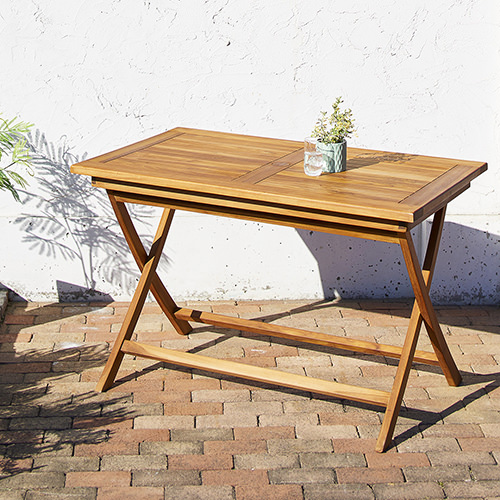 チーク天然木折りたたみ式ベンチタイプガーデンファニチャー テーブル