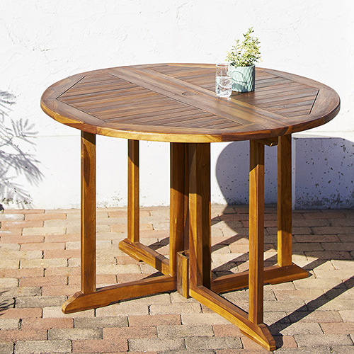 チーク天然木ワイドラウンドテーブルガーデンファニチャー テーブル