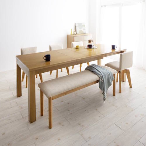 豊かな食卓に 北欧デザイン伸縮式テーブル回転チェアダイニング 6点セット